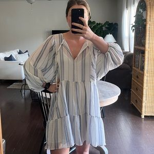 Red Dress flowy striped bat wing dress